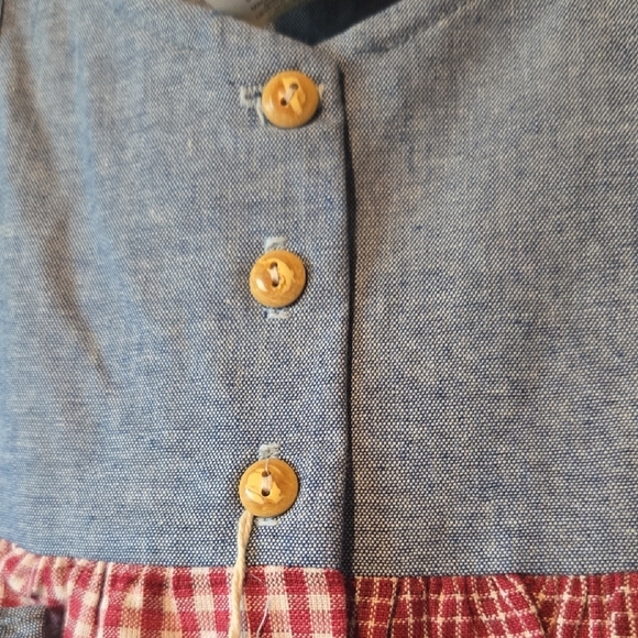 Pete's Partner Vintage Red Gingham and Blue Denim Romper With Headband 6-9mos - Picture 5 of 7